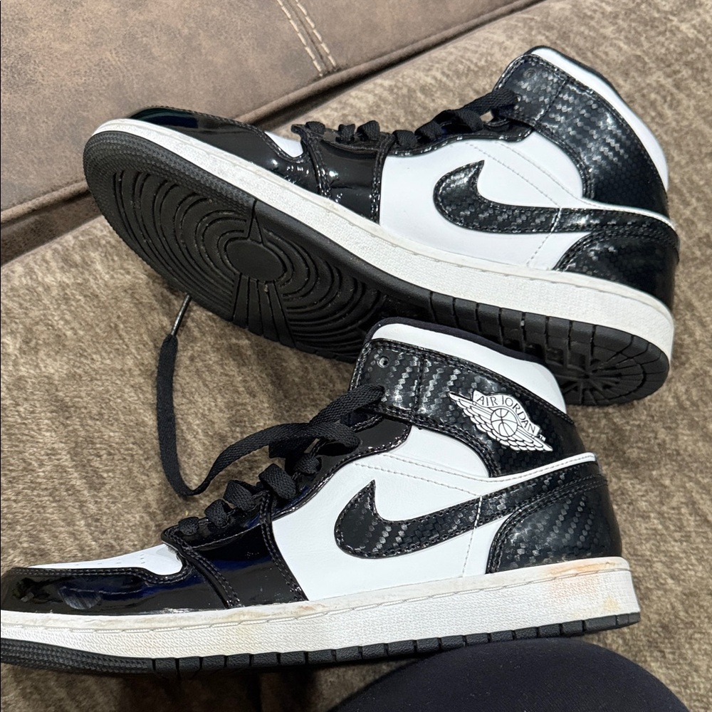 Air Jordan 1 Mid Black & White Patent Sneakers Size 8